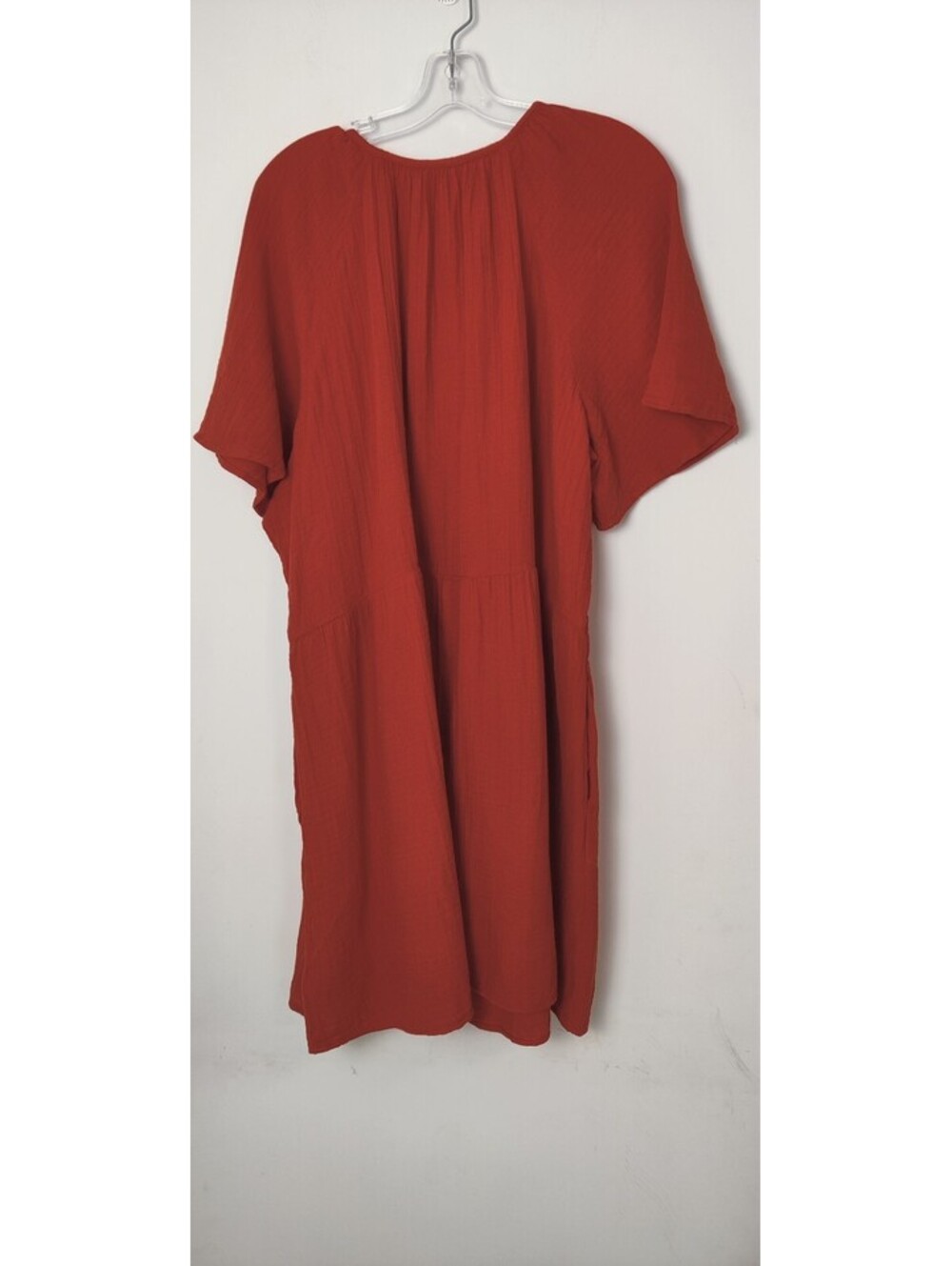 NWT Old Navy Rust Terracotta Double Gauze Cotton Tie Neck Mini Dress Womens XXL